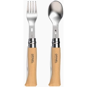 Image of Opinel Picnic + Set with Stainless Steel Knife No. 8, Fork, Spoon and Microfibre Towel Case