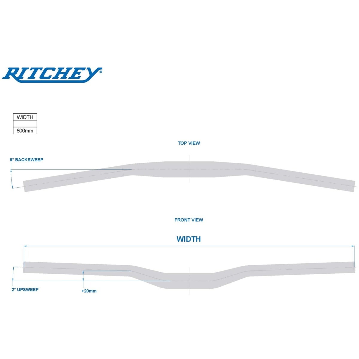 Image of Ritchey Classic Riser Bar High Polish Silver 800mm 9deg Bend 20mm Rise