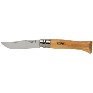 Image of Opinel Folding Stainless Steel Knife No. 8 - Beech Handle w Leather Sheath
