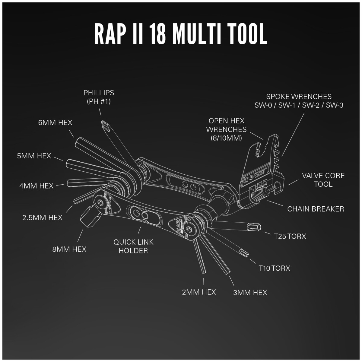 Image of Lezyne RAP II 18 Function Chain Multi Tool Black