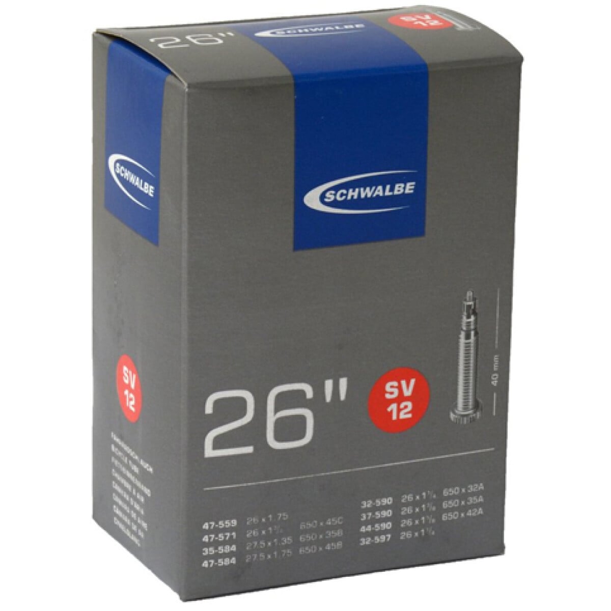 Image of Schwalbe Tube SV12 26" x 1.75" - 650 x 32A-45C 140gm
