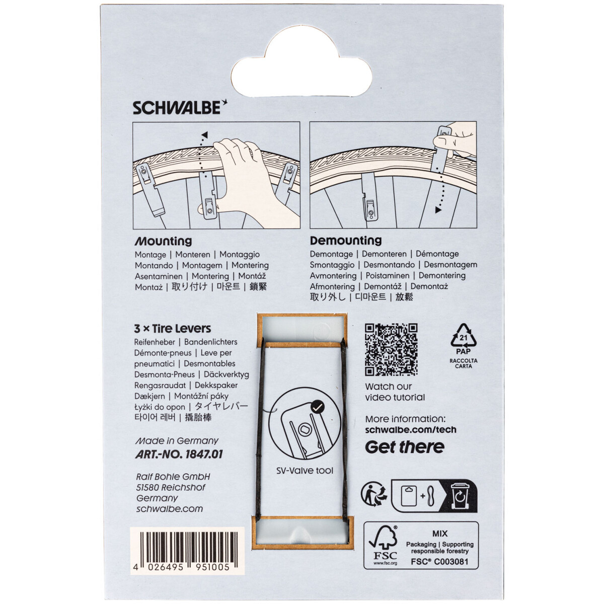 Image of Schwalbe Tyre Levers - Set of 3 - with valve core tool