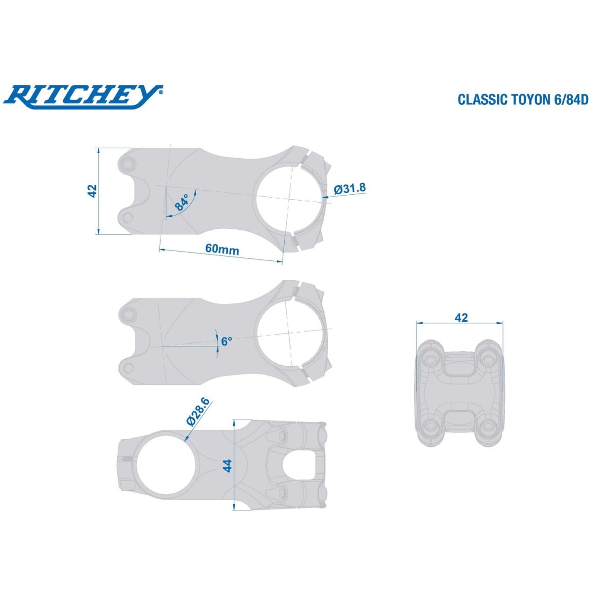 Image of Ritchey Stem CLASSIC TOYON /84D/6D/31.8mm/60mm/AL2014/3D Forged/28.6mm/Laser Logo