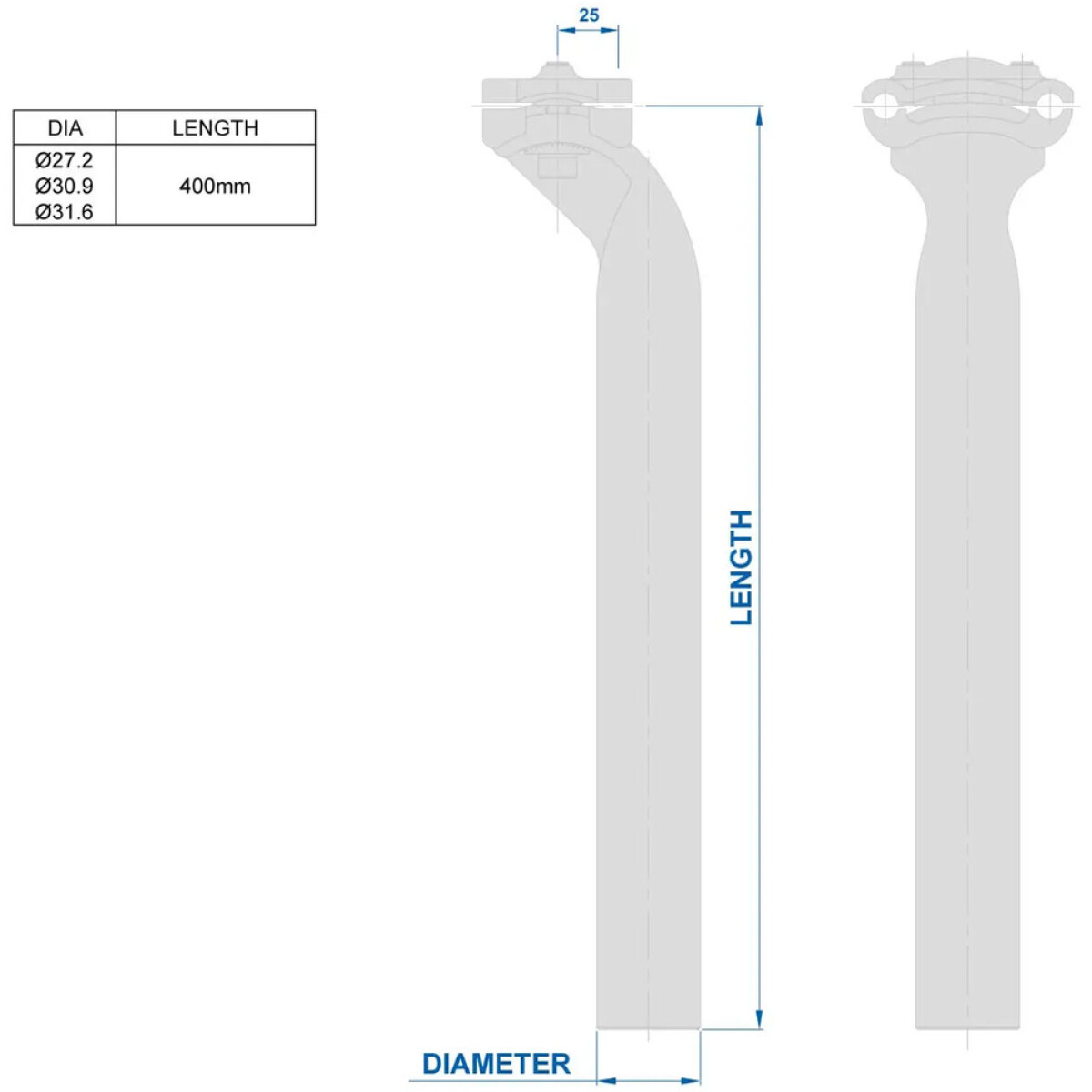 Image of Ritchey RL1 2 Bolt Seatpost 25mm Setback 400mm Black 27.2mm