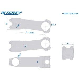 Image of Ritchey C220 Classic Stem 1-1/8in Steerer / 31.8mm Clamp 6 Degree Polished Silver