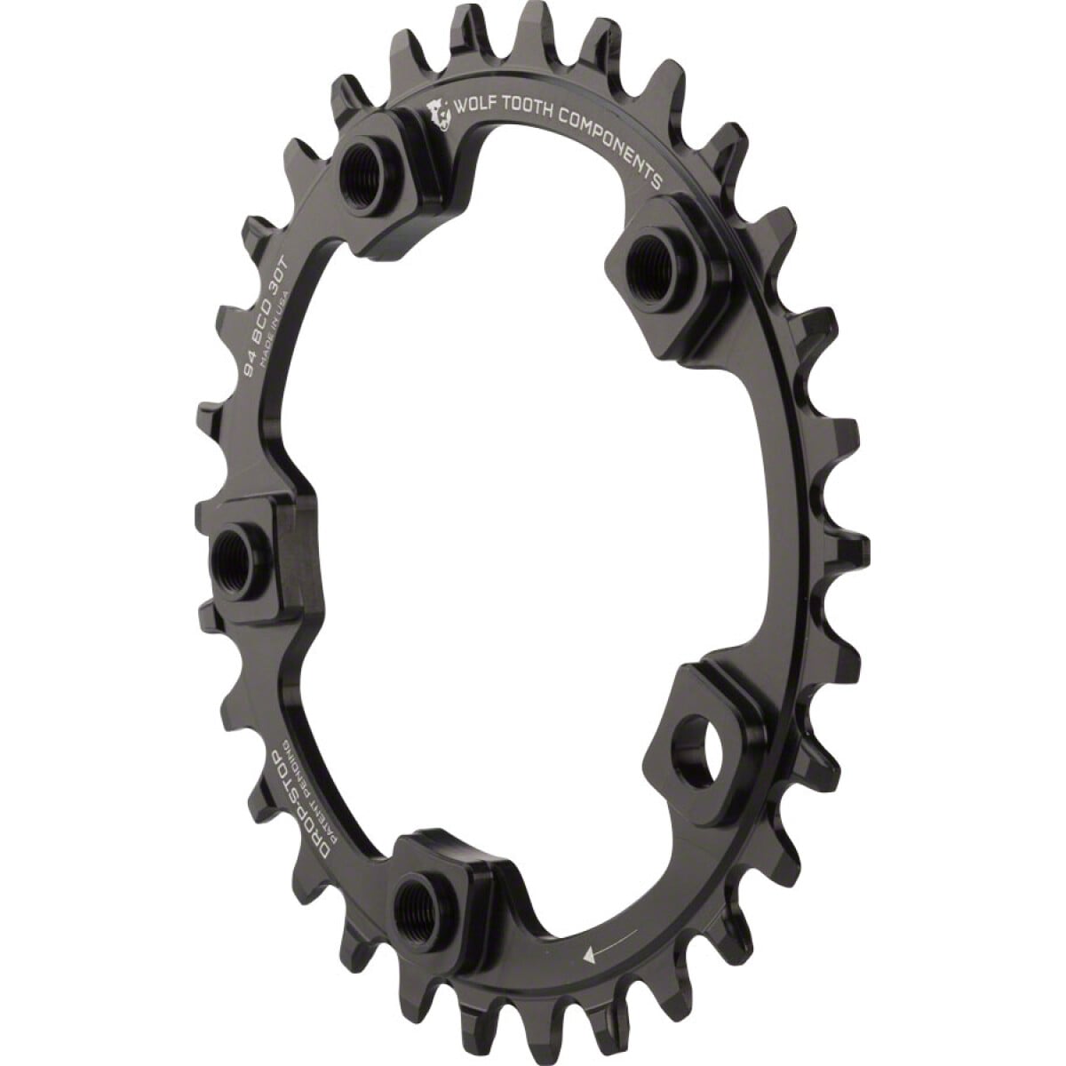 kv4olpwcgmtlt7tu2rtv.jpg Image of Wolf Tooth 94 BCD 5-Bolt Drop-Stop 30T Black Chainring