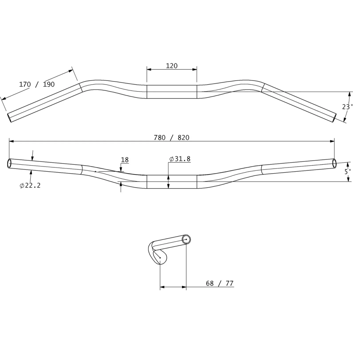 Image of Teravail Swale Aluminium Handlebar 31.8mm 820mm 18mm Rise Black