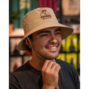 Image of Off Course Bike Shop Wide Brim Nylon Bucket Hat - Embroided Khaki