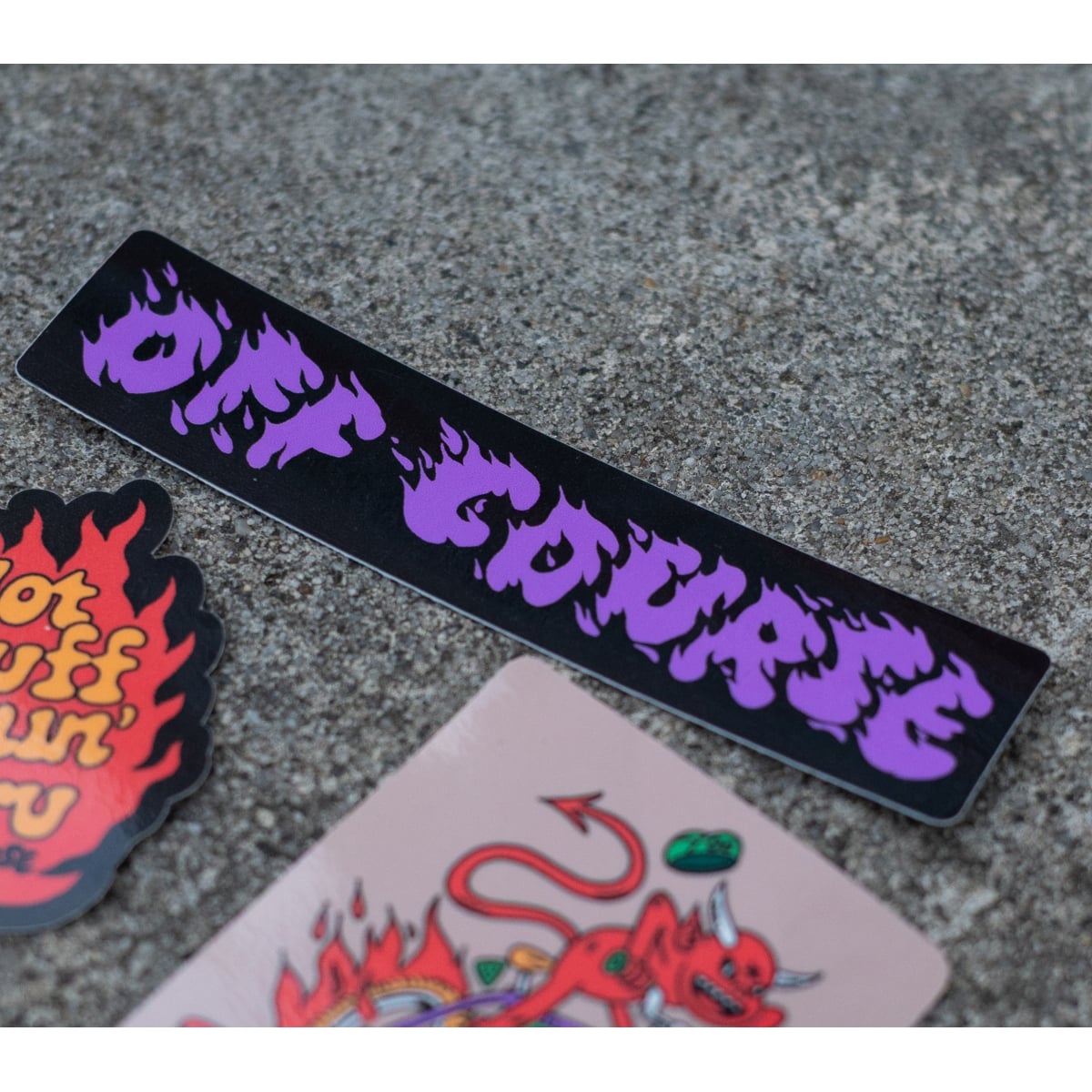 Image of Flamin' Off Course Sticker - Black and Purple 100mm