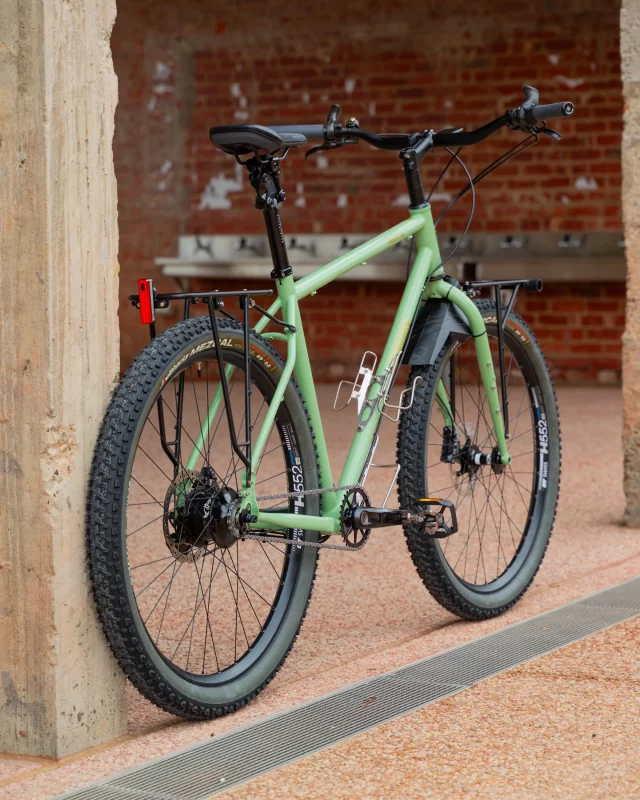 Ben’s @tumbleweedbikes Prospector is looking mighty fine!✨

With special attention paid to contact points and durability, this one is specced and ready to tackle some remote expedition touring! 🗺️

Tumbleweed Prospector, XL Sage
Cane Creek 40 headset
Ritchey Comp 4 Axis stem
Tumbleweed Persuader bar, 30deg
ESI Chunky grips
SQ Lab 410 Inner bar ends
Blue Lug Nitto FW-35 Large bar ends 
Cane Creek Thudbuster seatpost
Ergon SM Core saddle
Shimano M8200 brakes
Shimano Deore XT T8000 pedals
Shimano M8130 crank
Tumbleweed Wagon Wheel direct mount 32t chainring
KMC e1 EPT anti-rust chain
Rohloff Speedhub rear hub
DT Swiss 350 Hybrid front hub
DT Swiss H552 29” rims
Vittoria Mezcal TNT 29 x 2.6” tyres
Tumbleweed T-Rack front
Tumbleweed Mini Pannier rear
Cyclewerks Double Bidon Adapter 
Coros DURA Solar GPS computer
Spurcycle OG bell

Thanks, Ben!
Happy Trails✌️

@tumbleweedbikes 
@canecreekusa 
@ritcheylogic 
@esigrips 
@sqlab 
@ergonbike 
@shimanoaustralia 
@_rohloff_ 
@dtswiss 
@dtswiss_distributor_aus 
@vittoriatires 
@vittoria_australia 
@corosglobal 
@coros_anz 
@spurcycle 

#tumbleweedbikes #tumbleweedprospector #offcoursecustoms